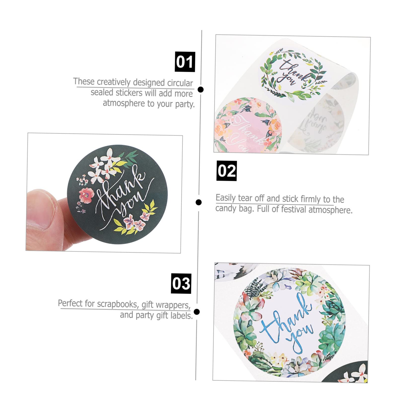 4rotoli Adesivi Ringraziamento Per Sacchetti Confezione Stickers Design Elegante Per Feste e Regali Perfetti Per Decorare e Personalizzare Eventi Speciali