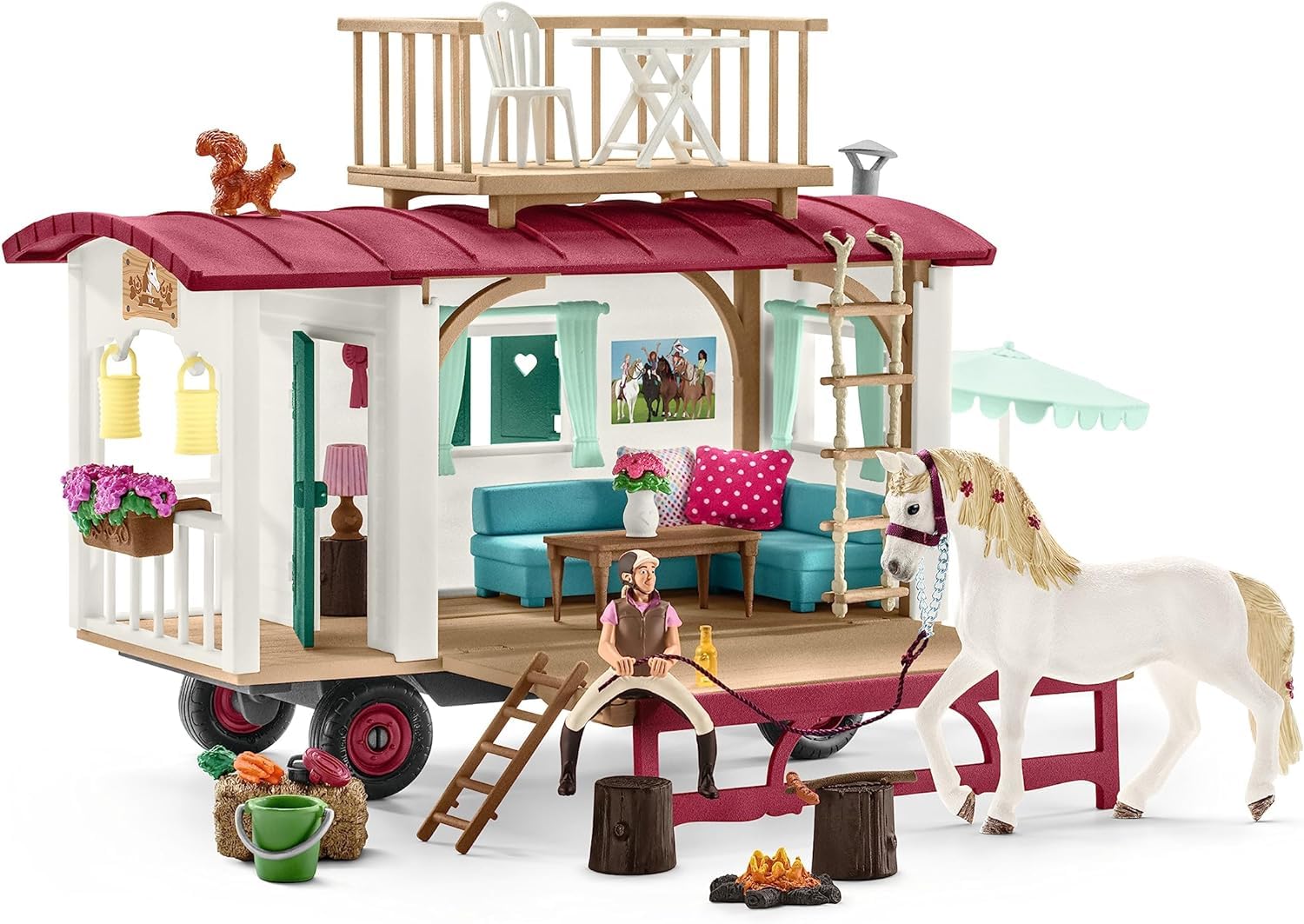 schleich HORSE CLUB | Przygoda z przyczepą kempingową 72205 | Zestaw z przyczepą, SUV-em, 2 figurkami, koniem i psem | Akcesoria dla koni schleich | Zabawka od 5 lat | 113 elementów | tylko na Amazon | Zestaw z przyczepą kempingową, SUV-em, 2 figurkami, k
