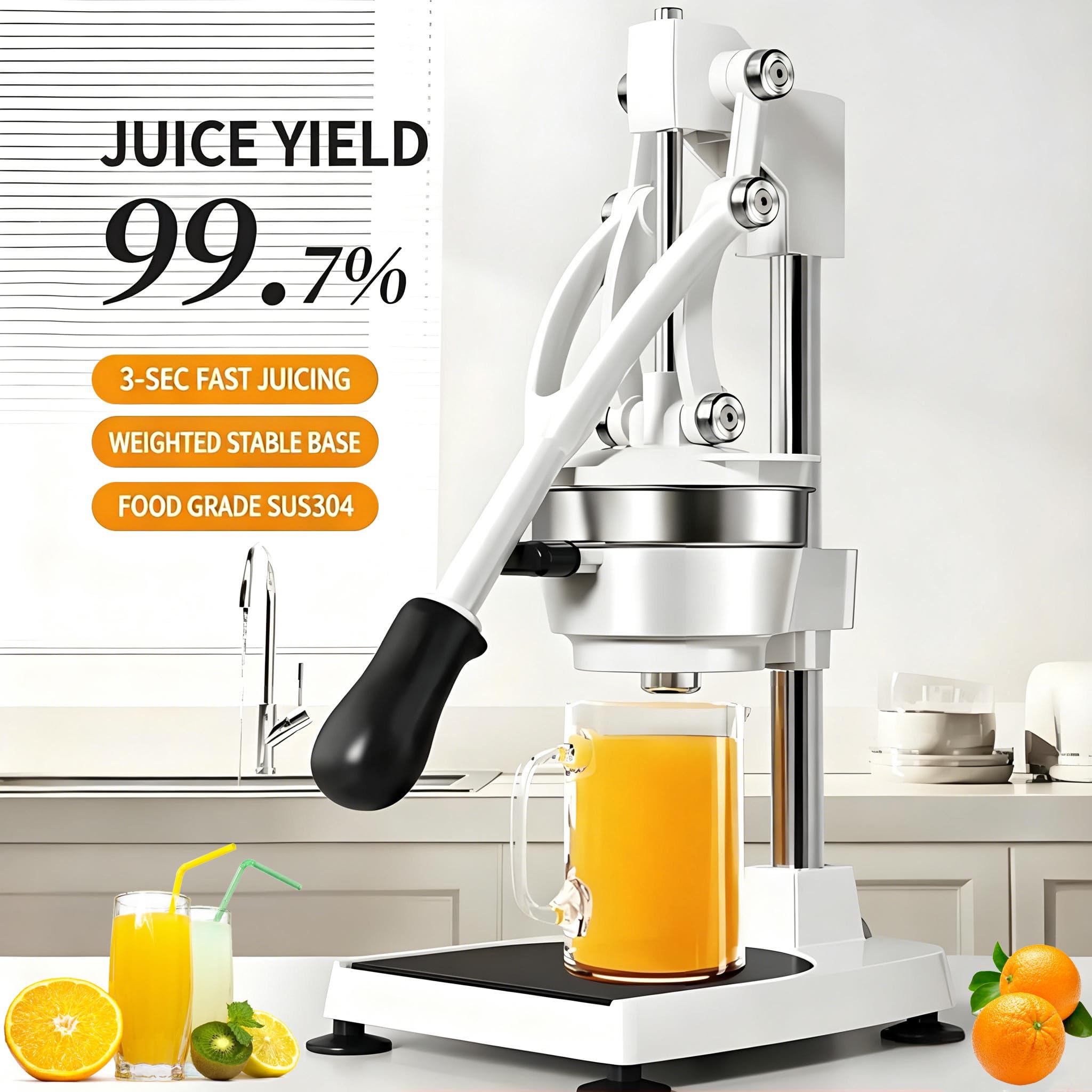 Spremifrutta Manuale, Spremiagrumi in Acciaio Inossidabile 304 e Spremilimoni Estrattore di Succo di Frutta Fresca per Arancia, Pompelmo, Limone, Lime e Melograno, Facile da Pulire e Utilizzare