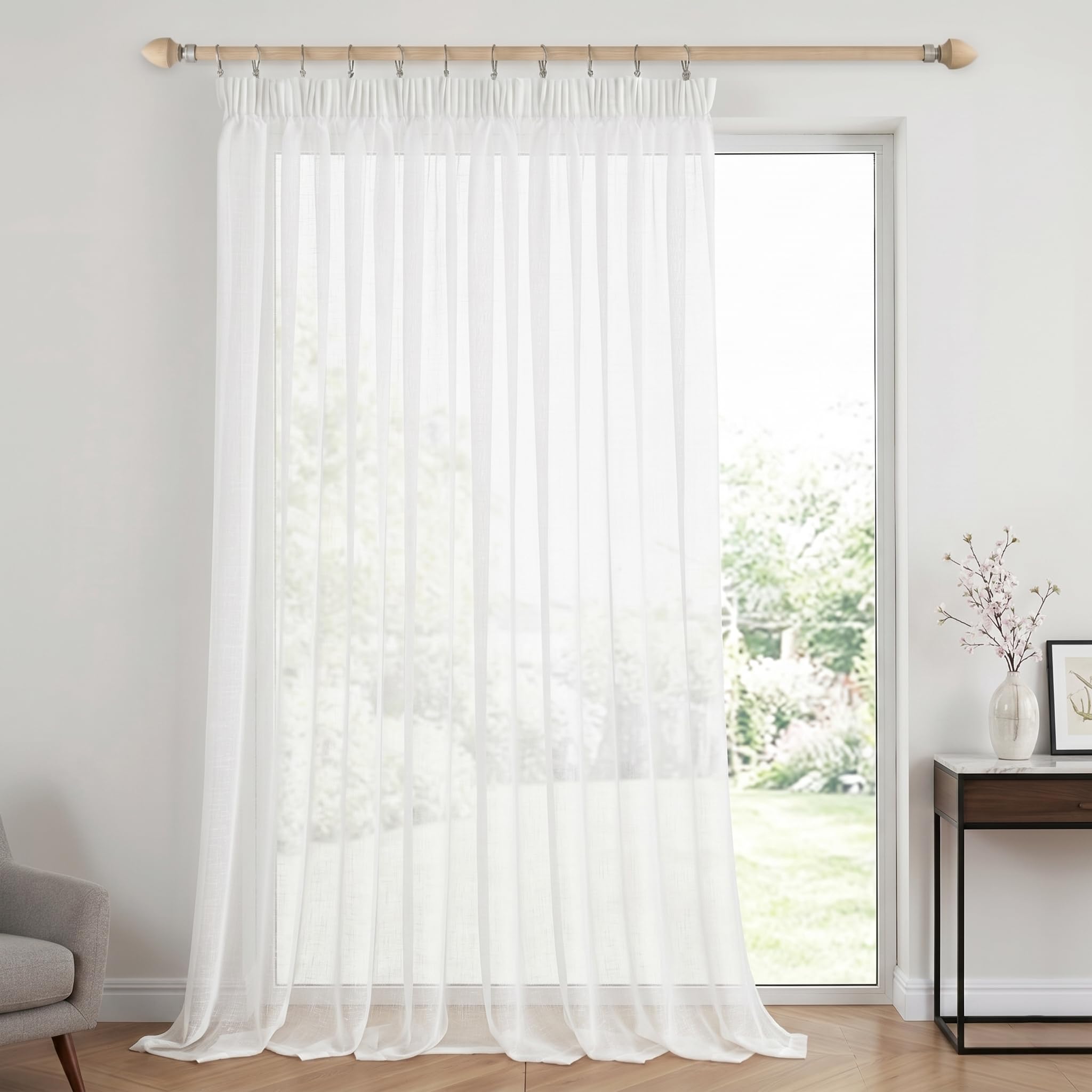 Lapalife Extra Wide Pure White Sheer Curtains 100" W x 84" L, 1 Panel Soft Voile Light Filtering Privacy Drapery, Rod Pocket & Pencil Pleat Airy Window Curtains for Patio Door, Living Room