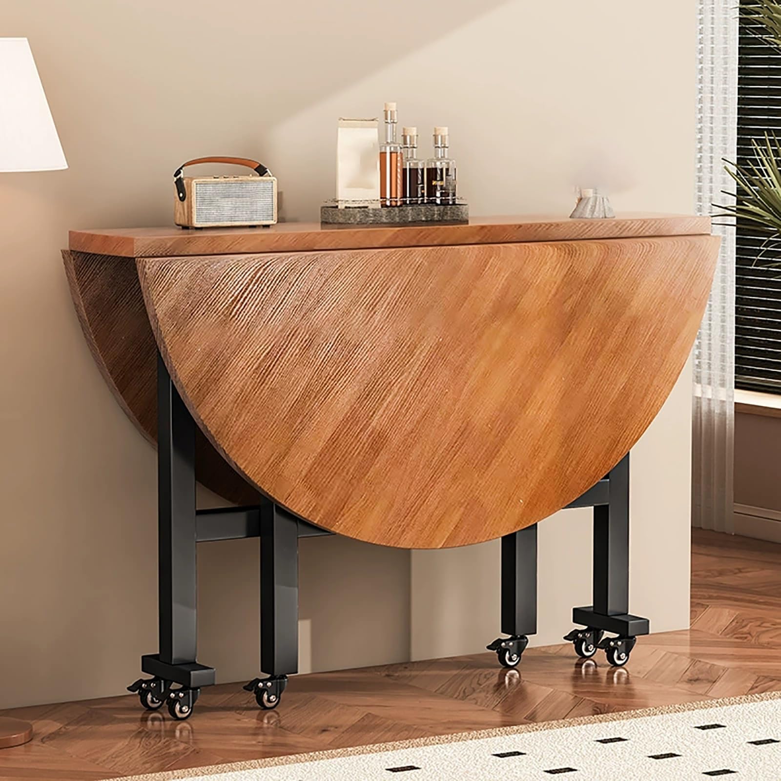 Table de salle à manger pliable et portable pour 4 à 8 personnes - Design compact avec 6 roulettes - Idéale pour les petits espaces - 100 cm
