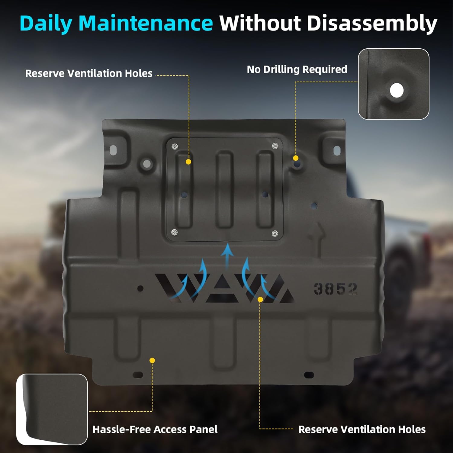 Upgraded Ford F150 Full Skid Plate Kit Fits 2015-2022 Ford F150 4WD Entire Series 2.7L EcoBoost, 3.3L, 3.5L EcoBoost, 5.0L V8 EcoBoost, with Engine Front, Drivetrain Centerand and Rear Axle Protection