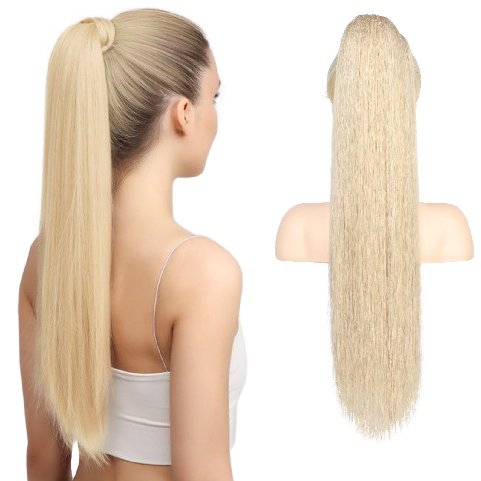 FLUFYMOOZ ponytail extension, 26 Inch Long Straight Drawstring Ponytail Synthetic Hairpieces Fake Pony Tails Natural Soft Clip in Hair Extension