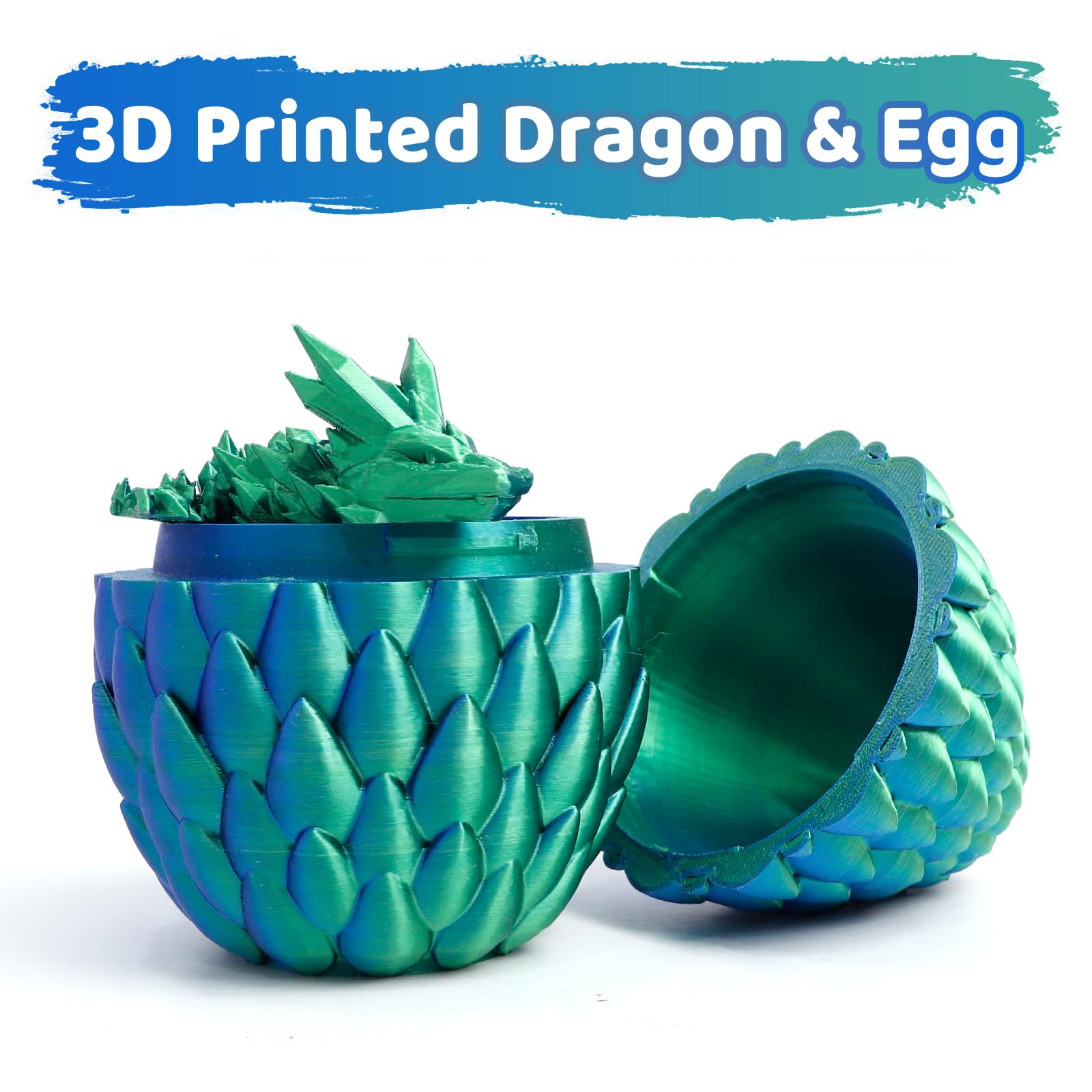 Flavery 3D Printed Dragon Egg- Green and Blue, Surprise Large Egg with 12" Flexible Crystal Dragon Inside - Image 2