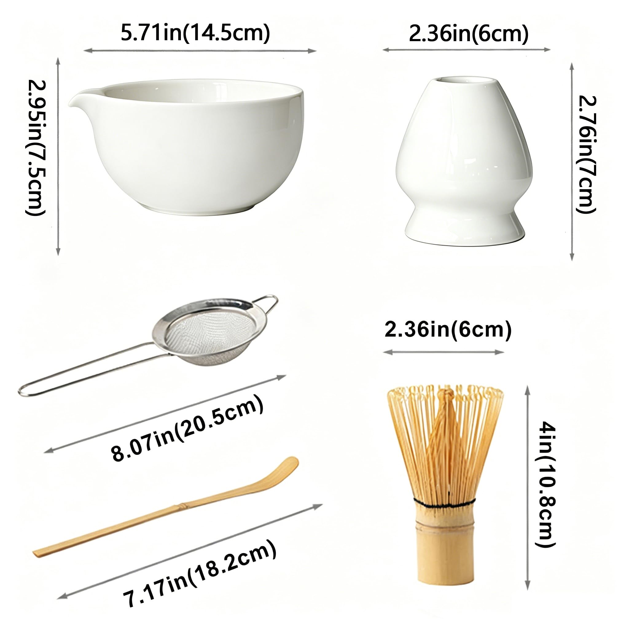 Matcha Schneebesen Set 4-teilig, mit 510.3 g Keramik Matcha Schüssel mit Ausgießer, Bambus-Schneebesen, Halter, Schaufel, für tägliche Rituale & ideales Geschenk für Teeliebhaber, elegantes modernes