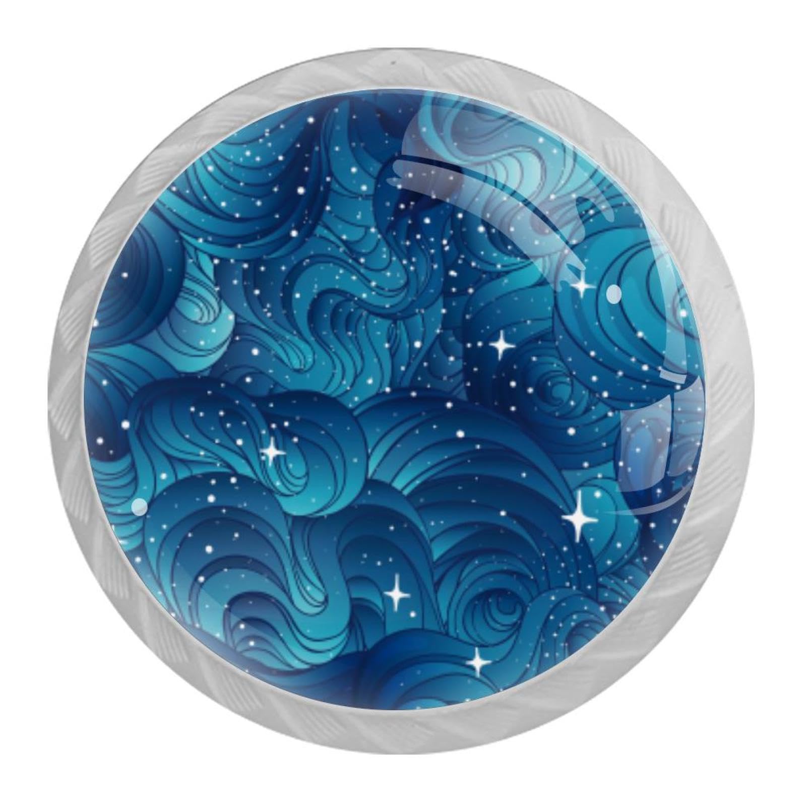 Tqmspg 4 Pieces Drawer Pulls Starry Sky Blue Door Knobs Dresser Handles for Kitchen Wardrobe Cupboard Hardware Furniture