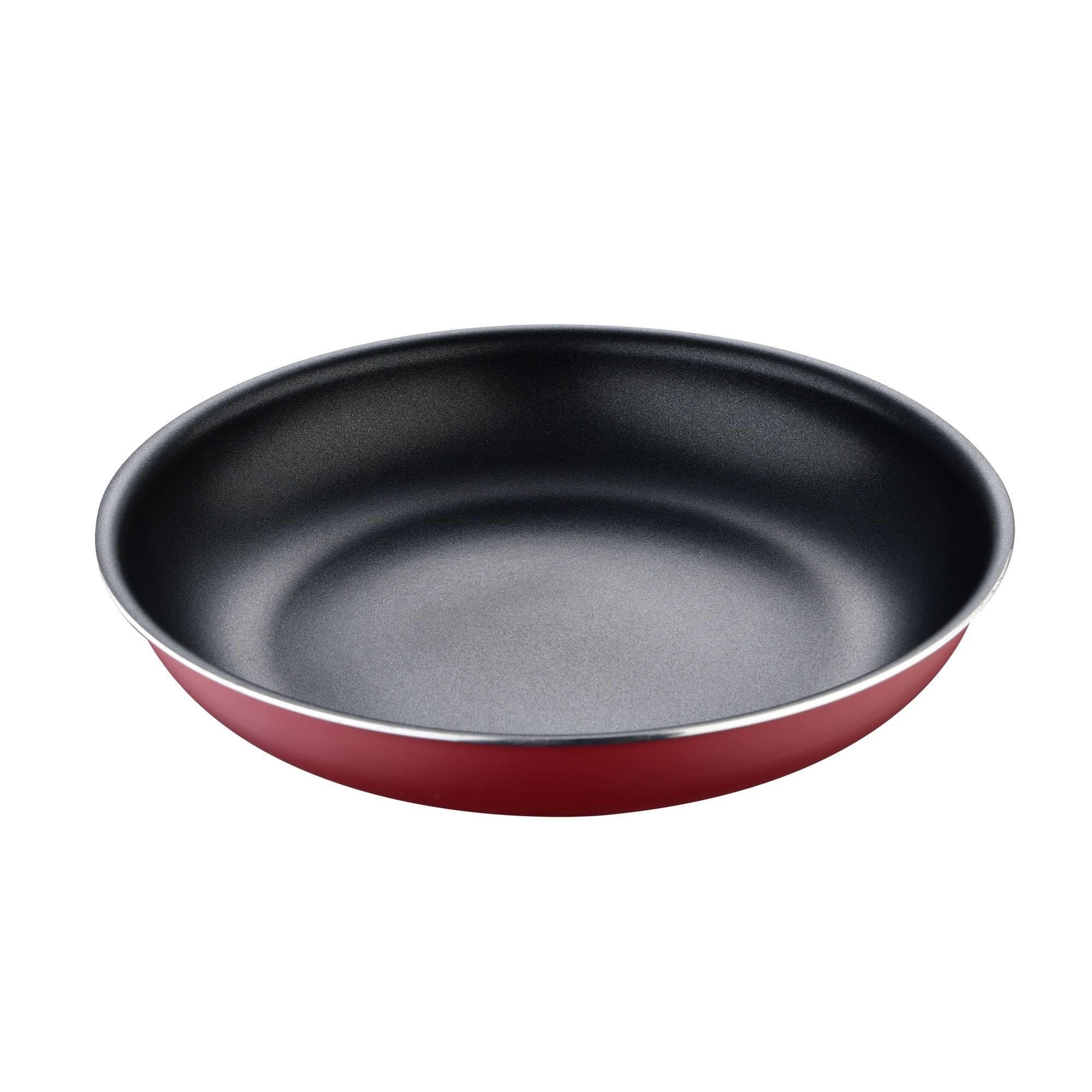 Set de 5 poêles Ø18Ø20Ø22Ø24Ø26cm avec 2 poignées amovibles + 3 casseroles Ø16Ø18Ø20cm avec manche amovible -Aluminium pressé couleur rouge Click&Cook Bergner