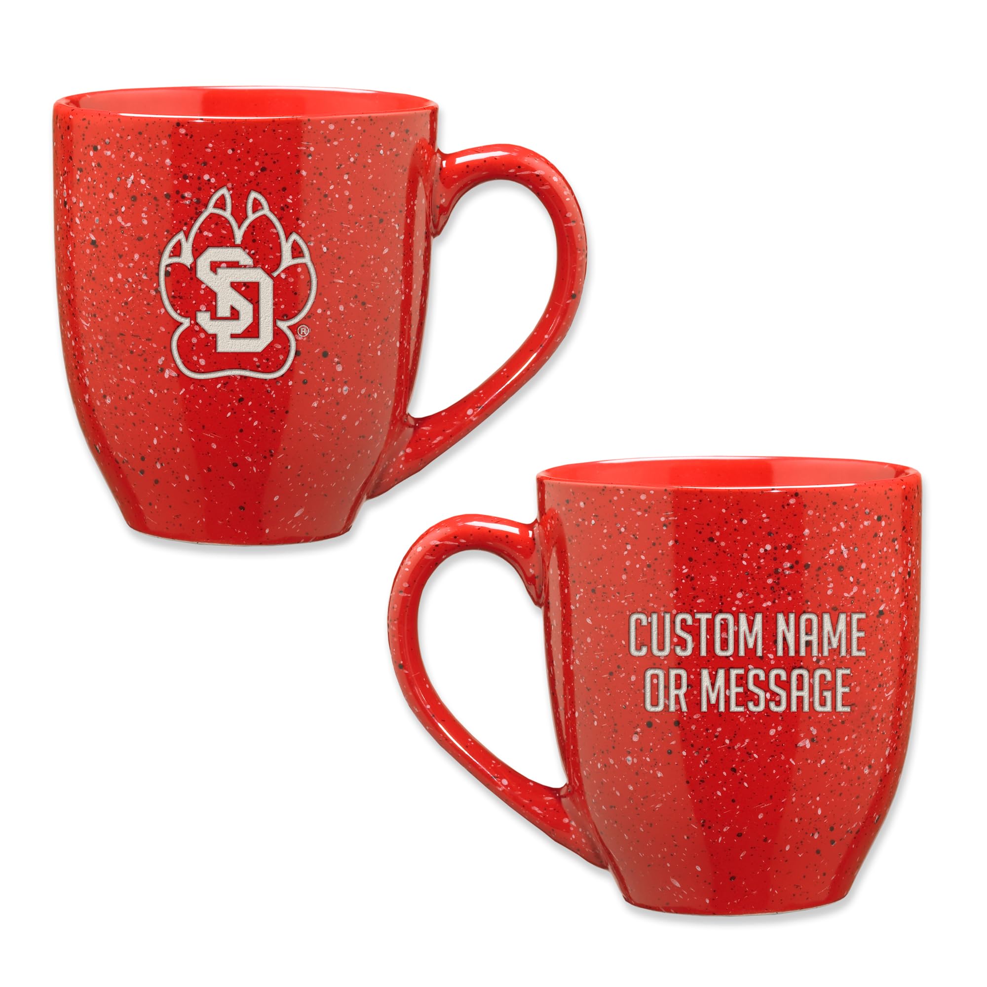 Rico Industries NCAA South Dakota Coyotes Red Personalized 16 oz Team Color Laser Engraved Speckled Ceramic Coffee Mug