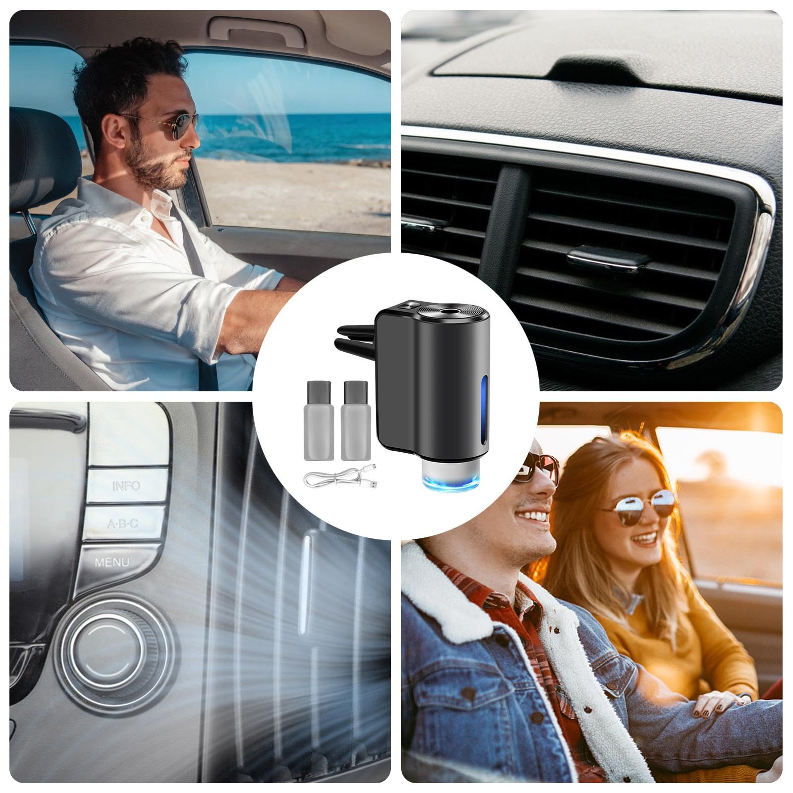 Diffusore di olio intelligente con clip, deodorante per ambienti auto, design a tre modalità
