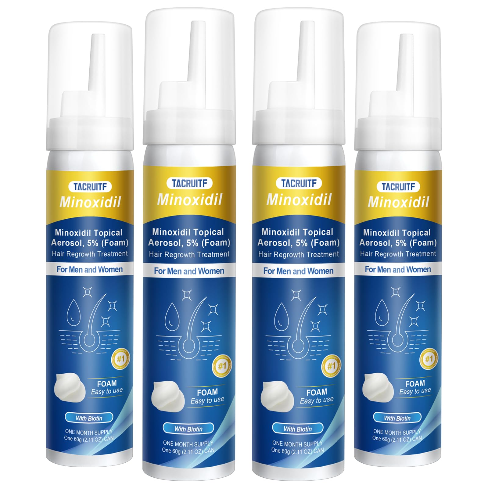 4 Packs Minoxidil Foam 5 Minoxidil for Men and Women Infused with Biotin Hair Growth Treatment Supports Thicker