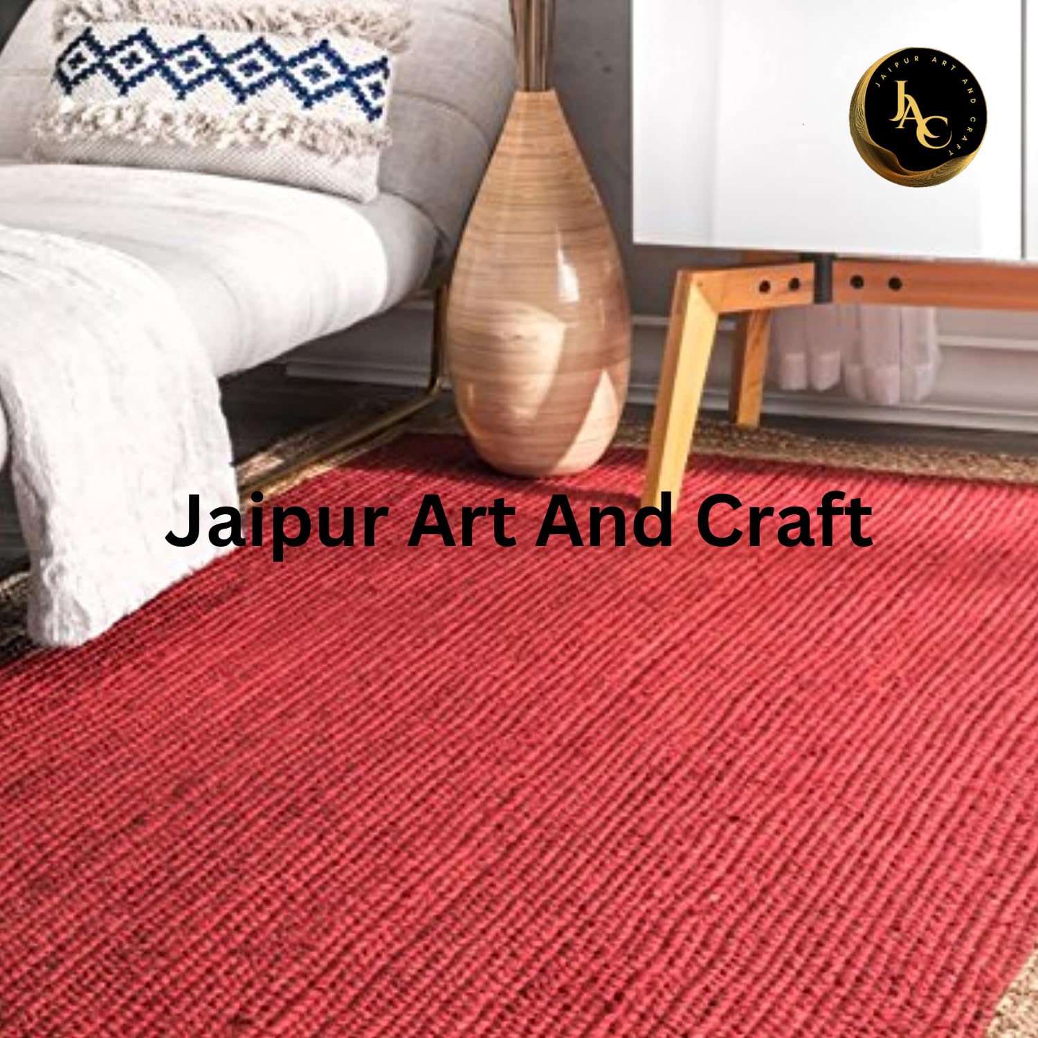 Tappeto rettangolare in iuta reversibile intrecciato a mano, colore rosso, per cucina, camera da letto – (3x6 piedi quadrati)