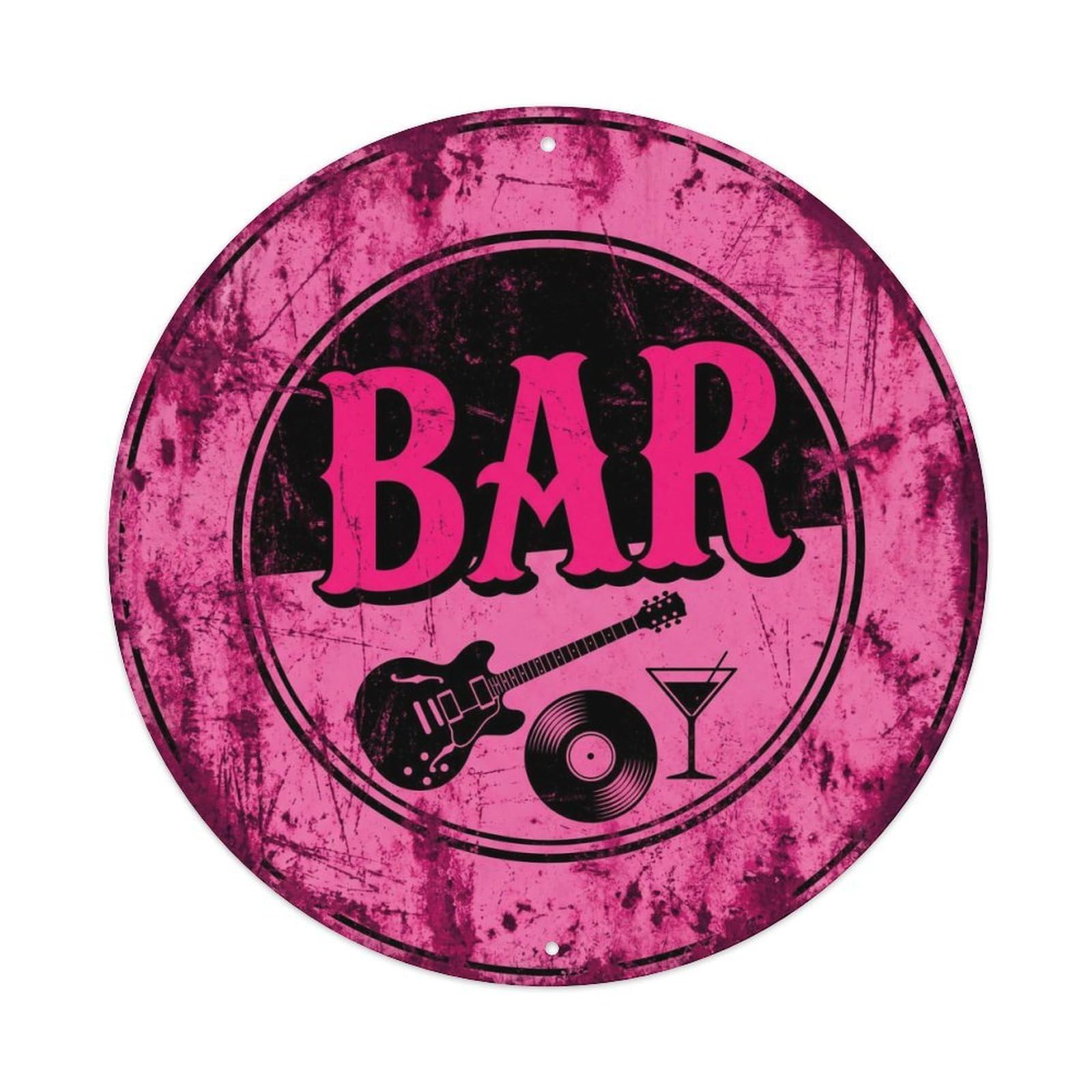 BAR Rockabilly Lounge Plate Metal Tin Sign Plaque Wall Decor for Cafe, Club Bar, Office, Home Garden Round Metal Poster 8x8Inch