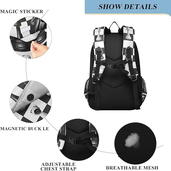 Chess Checkered Plaid Backpack for Boys Girls Kids Elementary Middle School Bag Laptop Backpack Travel Rucksack
