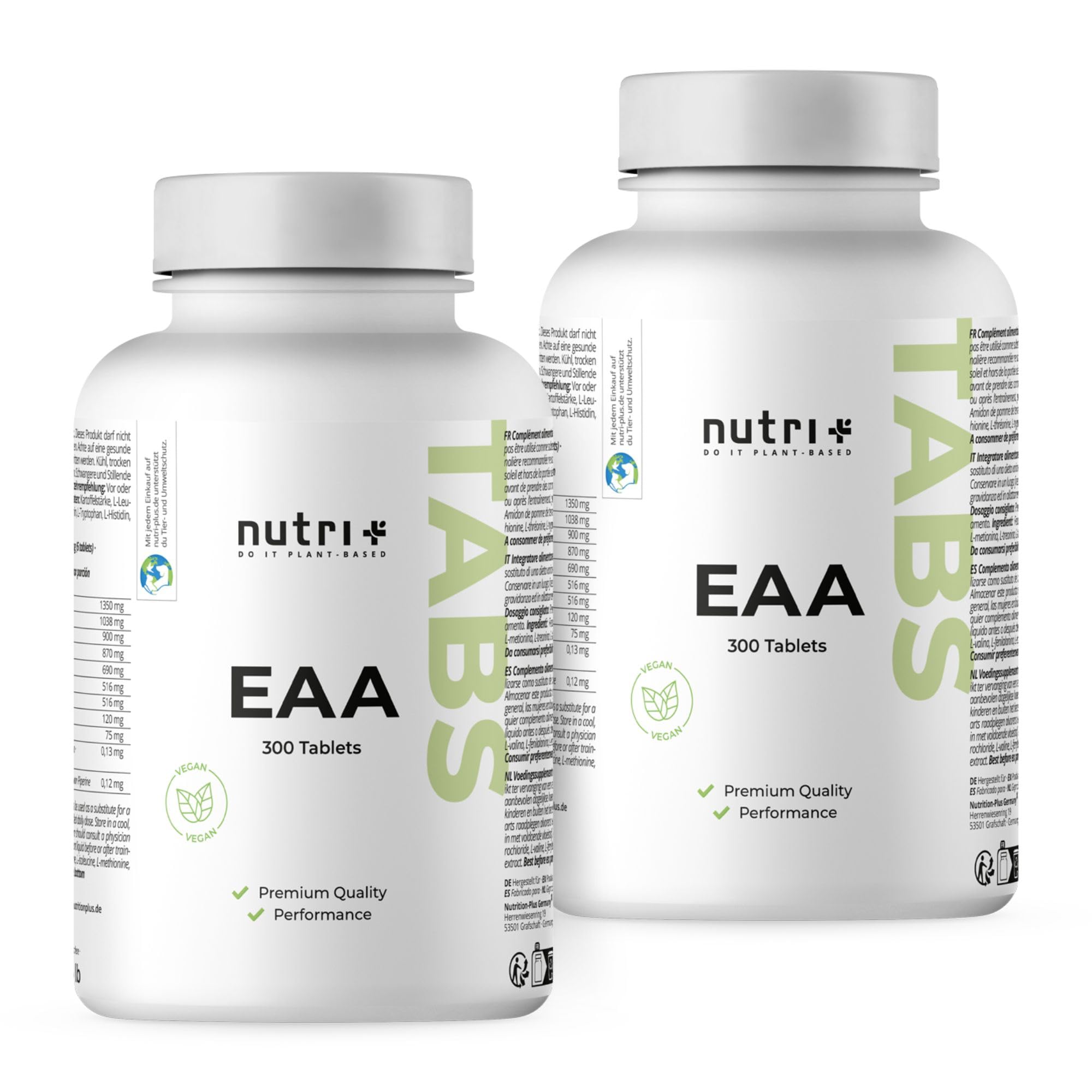 Nutri + EAA Comprimidos Alta Dosis Veganos - 300 Tabletas de 1025 mg - Aminoácidos Esenciales para Desarrollo Muscular - Suplemento de Aminoácido