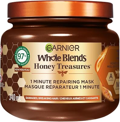 Garnier Whole Blends Honey Treasures Hair Mask, 50% Less Cracks, 10x Less Breakage, 2x Less Split Ends, 1-Minute, 340ml