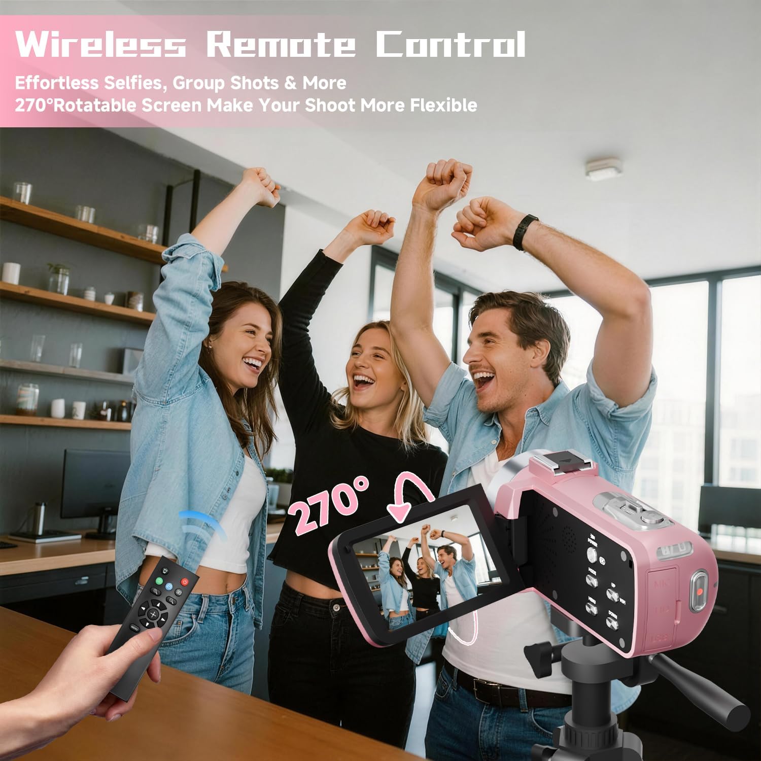 Video Camera, 4K Camcorder 56MP Digital Video Recorder 18X Zoom 3" 270° Rotation Touchscreen IR Night Vision, Wifi Vlogging Camera for YouTube 64GB Card Anti-Shake Remote Control Camera Bag Lens Cap - Image 6