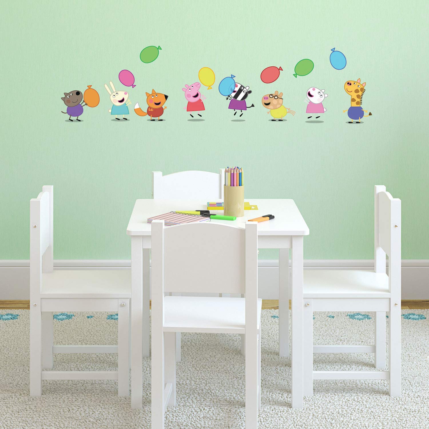 Stickerscape Peppa Pig and Friends Wall Stickers (Friends and Balloons - Regular Size)| Official Peppa Pig Wall Decal, Wall Decor | Easy to Apply, Cleanly Removable