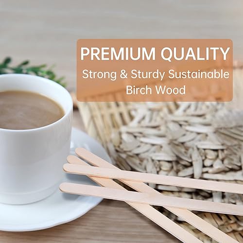Miniatura 4 de Agitadores de café de madera, 500 unidades de palitos de madera biodegradables desechables de 7.5 pulgadas, agitadores de madera de extremo redondo