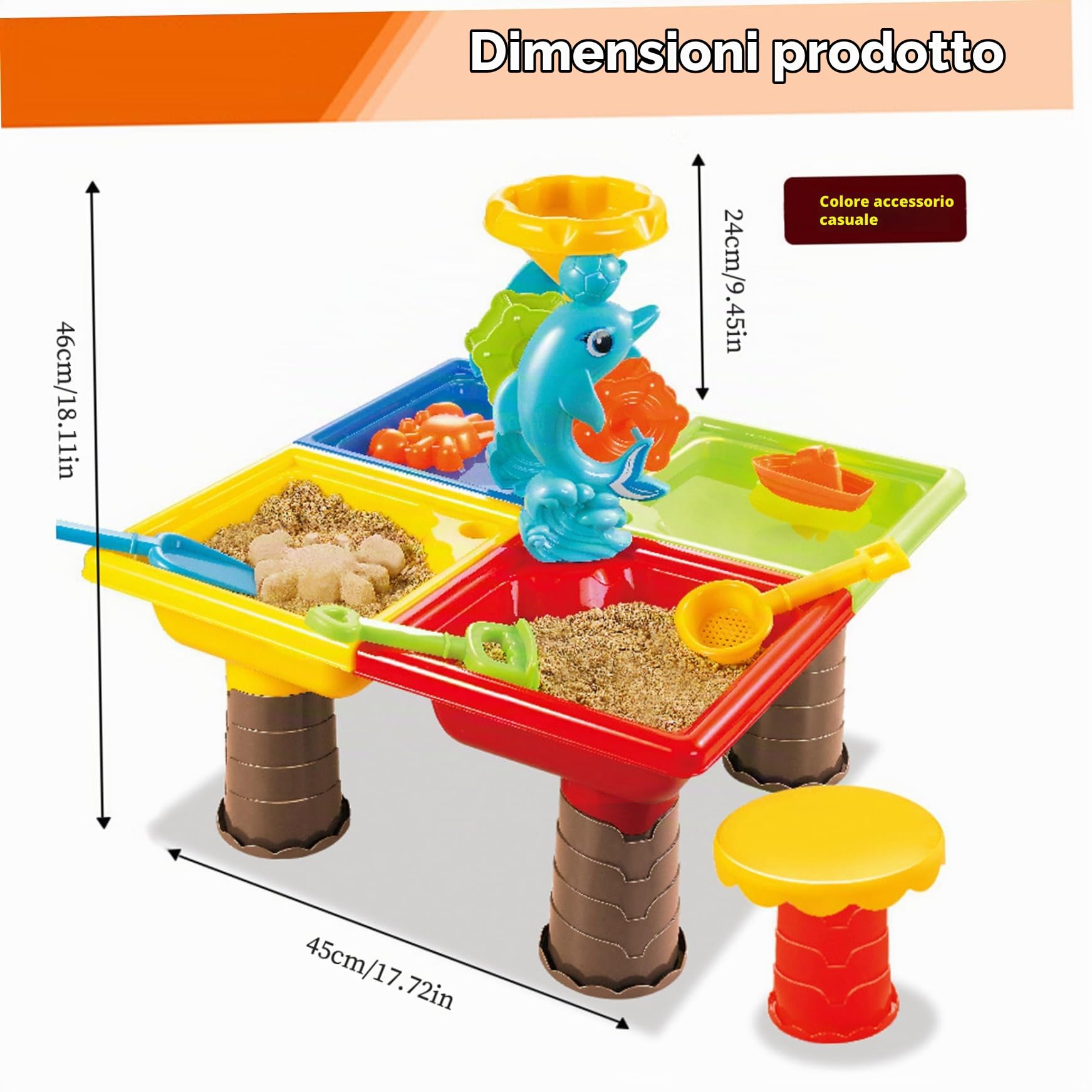 Tavolo da Acqua colorato per Bambini 1 Set Tavolo sensoriale Quadrato con Simpatico Delfino ABS Sabbia interattiva per Spiaggia all'aperto, Acqua per Bambini