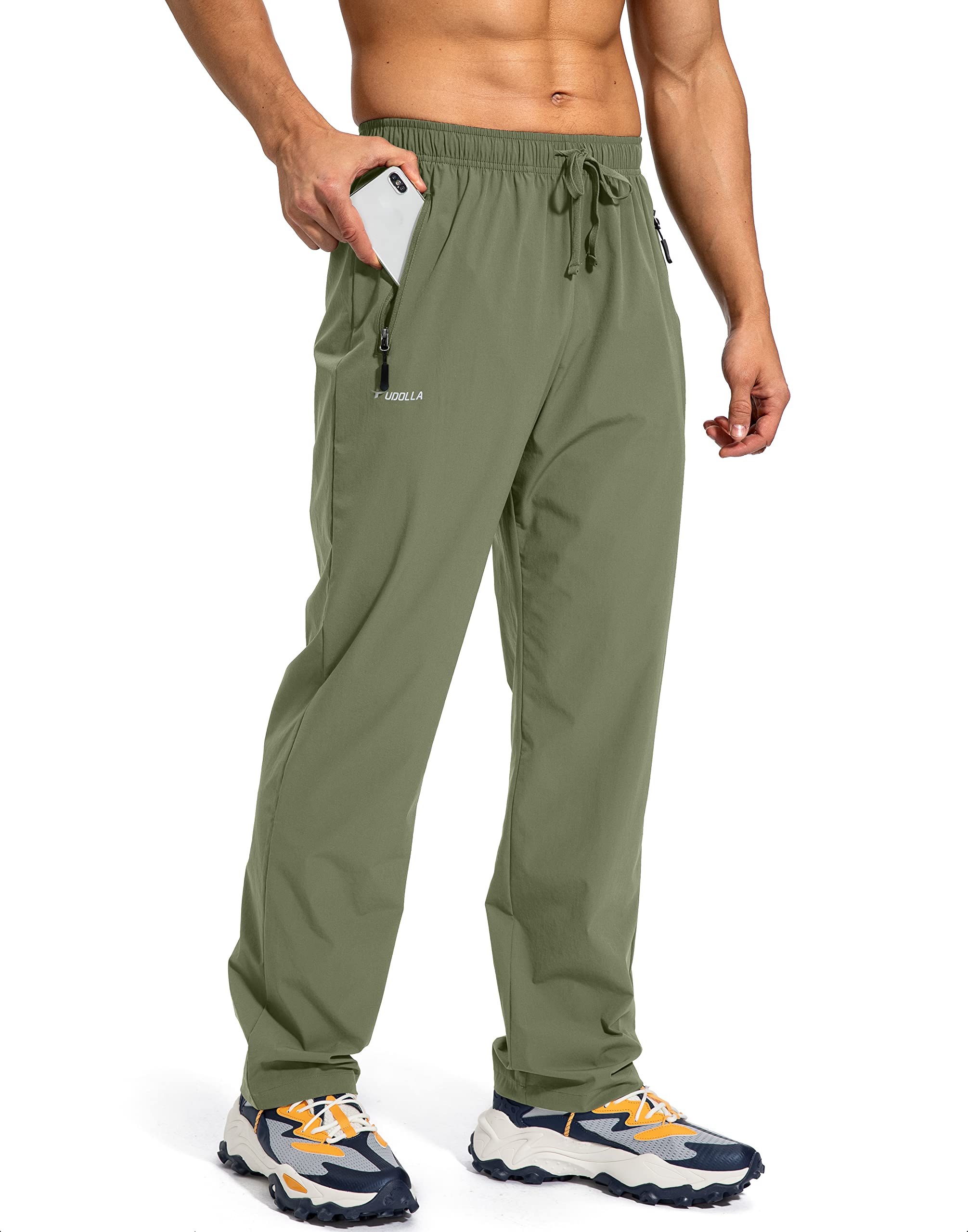 PudollaMen's Workout Athletic Pants Elastic Waist Jogging Running Pants for Men with Zipper Pockets