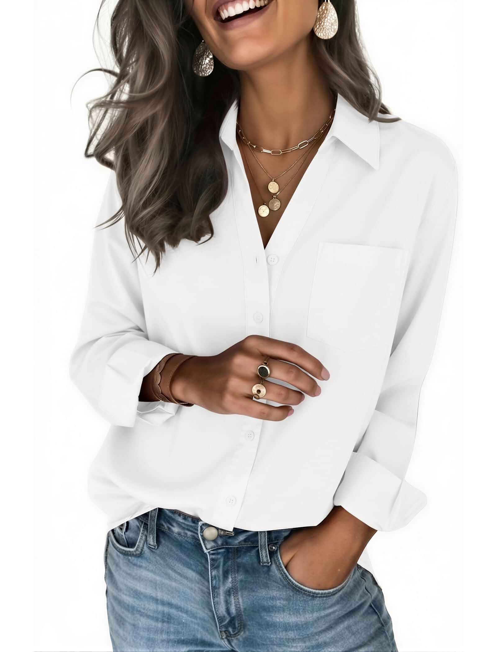 Zeagoo Blouses for Women Long Sleeve Dressy Casual Button Down Shirts Lady Collared Tops Business Casual Work Outfits Clothing for Fall Spring