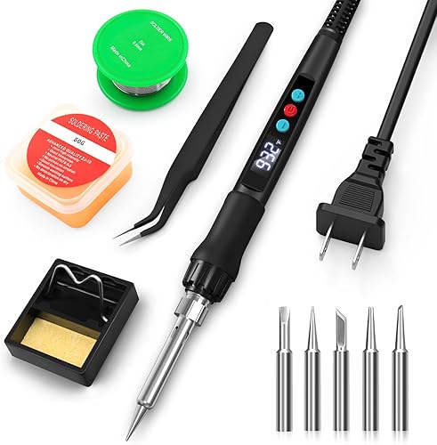 Kit de soldador, pistola de soldadura de 100 W con pantalla digital LED, temperatura ajustable 356-932 Kit de soldadura para electrónica, incluye