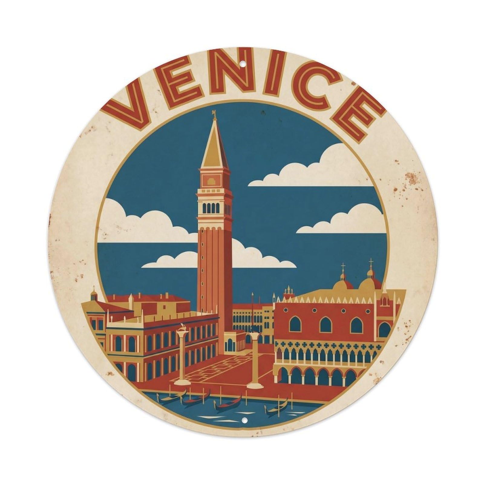 Italy Monument Discovery Destination Scenery Landmark Metal Tin Sign Plaque Wall Decor for Cafe, Man Cave, Club Bar, Office, Home Garden Round Metal Poster 8x8Inch