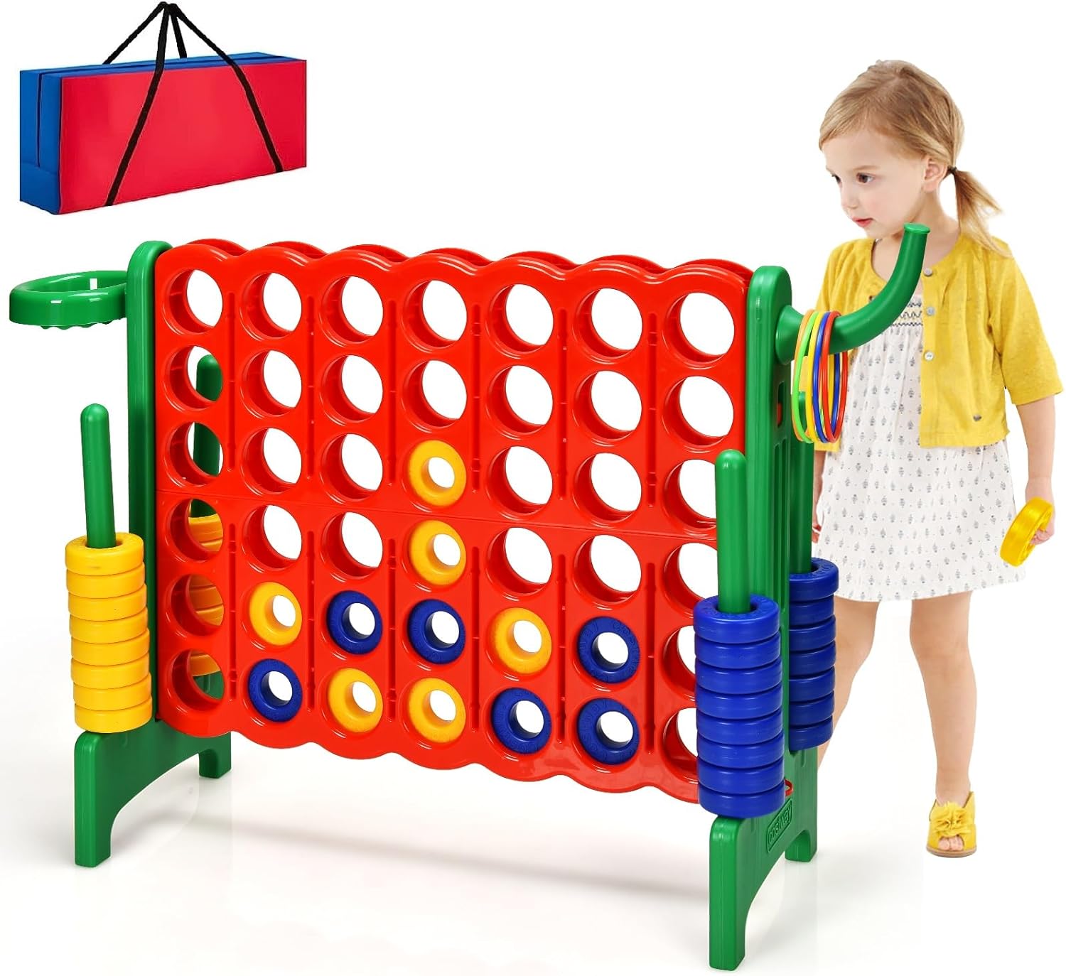 AKUSTIK Giant Connect Game Outdoor, 4 in a Row Jumbo 4 to Score Connect Game for Kids Adults Family Party Yard Lawn, Large Connect Game with Quick Release Slider 42 Jumbo Rings