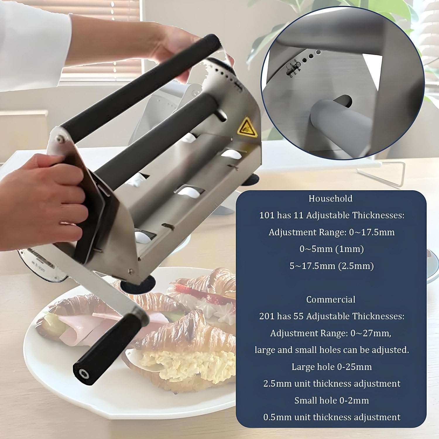 Sfogliatrice manuale per impasto, rullo pieghevole compatto in acciaio inox, spessore regolabile per cottura, attrezzatura da cucina, cottura domestica, grado professionale