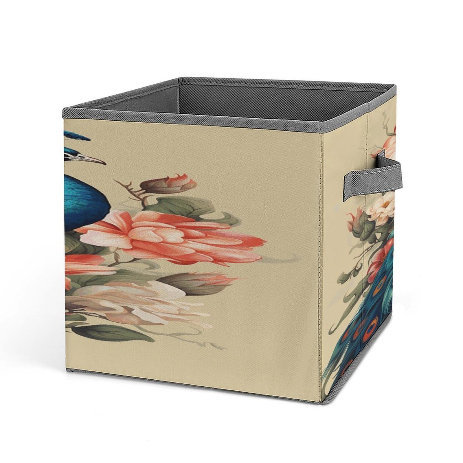 Fekiloot Style Peacock And Flowers Storage Bins Storage Baskets