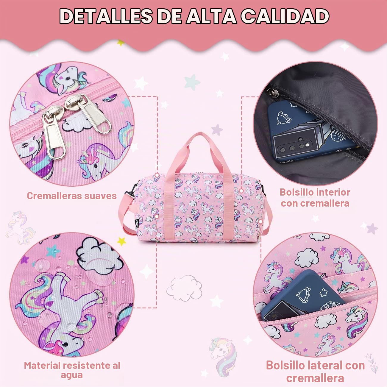 Bolsa de Deporte para Niños, RAVUO Resistente al Agua Bolso de Viaje Weekender Bolso de Mano Bolso de Viaje para niños con Compartimento para Zapatos y Bolsillo para Mojado