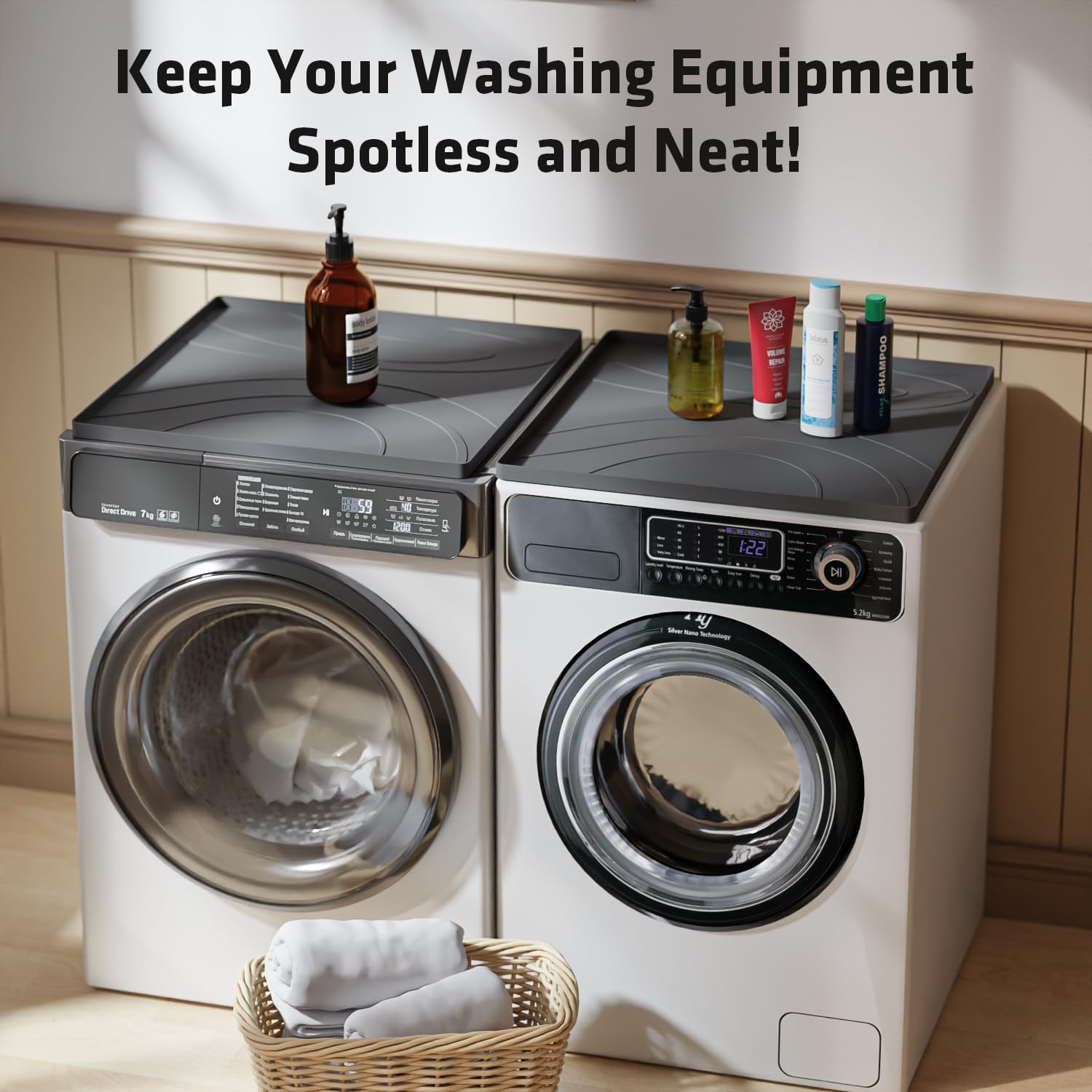 26.5''x 26.5'' Washer & Dryer Covers - 2PCS Non-slip Silicone Top Protector Mat - Waterproof Laundry & Kitchen Countertop