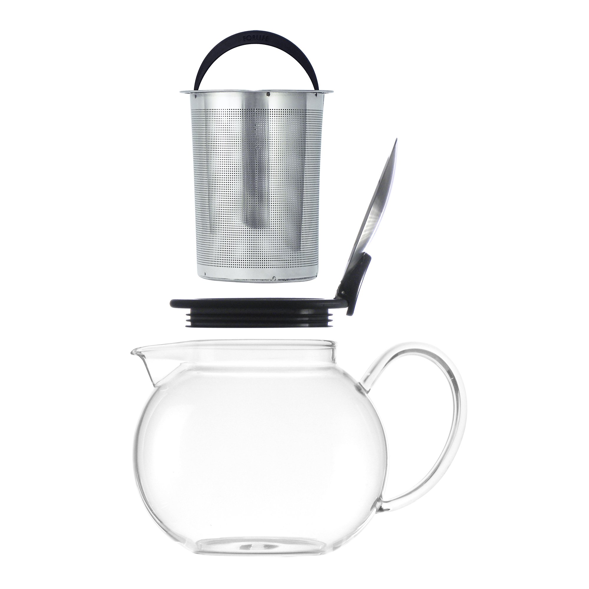 Forlife Théière en verre avec infuseur Panier, 25-ounce, noir graphite