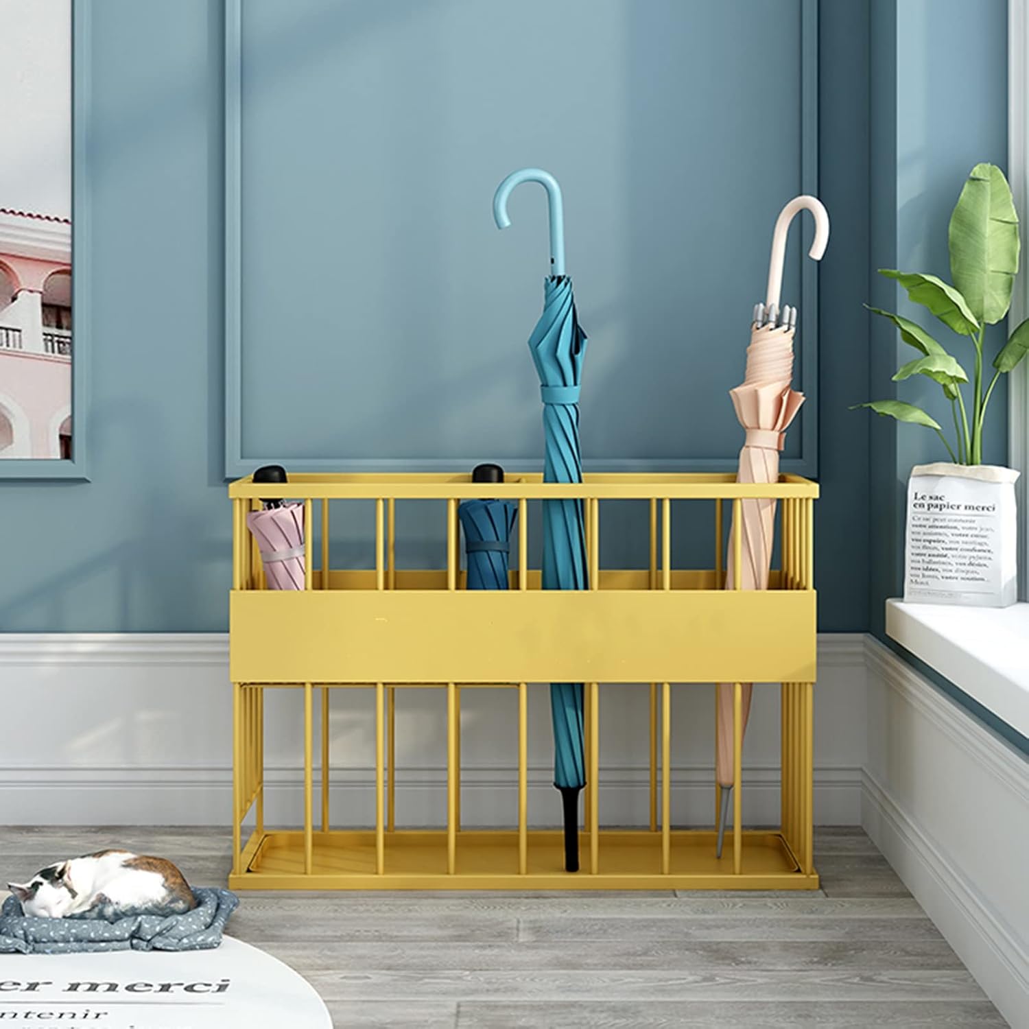 Stylish Large Rectangle Umbrella Stand - Durable Entryway Storage Rack for Canes & Walking Sticks - Space-Saving Umbrella Holder for Home, Office & Bar