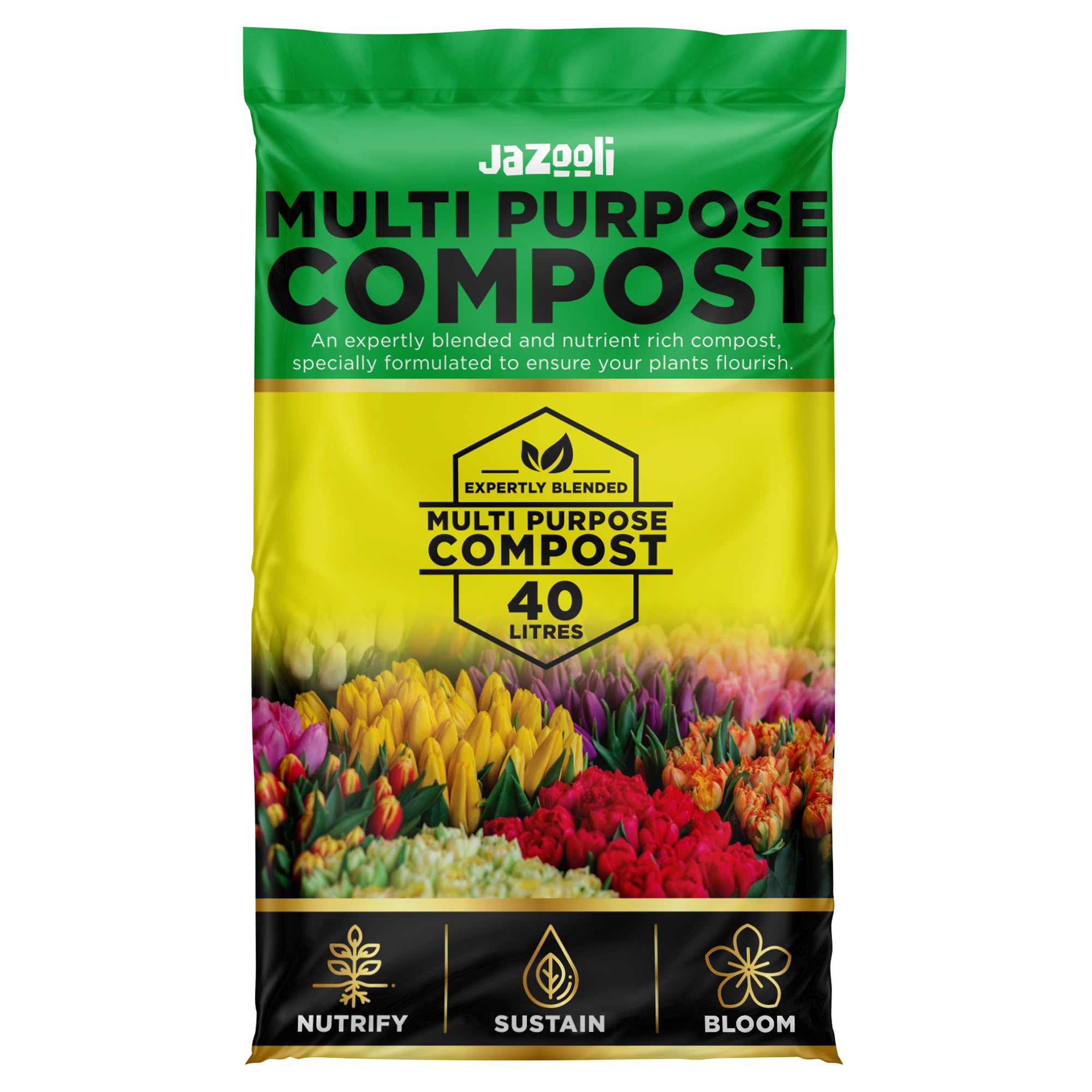Jazooli 40L Multipurpose Compost Soil Bag - All Purpose Nutrient Rich Compost Mix for Potting, Seeds, Seedling, Outdoor Plant & Indoor Houseplant, Garden Growing - Eco-Friendly