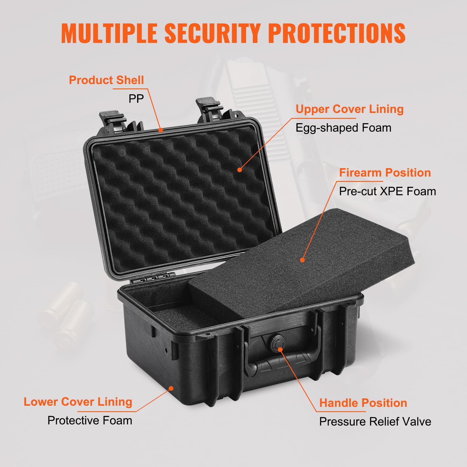 VEVOR Estuche rígido para Pistola con Espuma de PU Precortada para 2 Pistolas Resistente al Agua y Polvo, 365 x 295 x 197mm, Estuche para Pistola con Cerradura se Puede Llevar en Tren, Avión, Negro