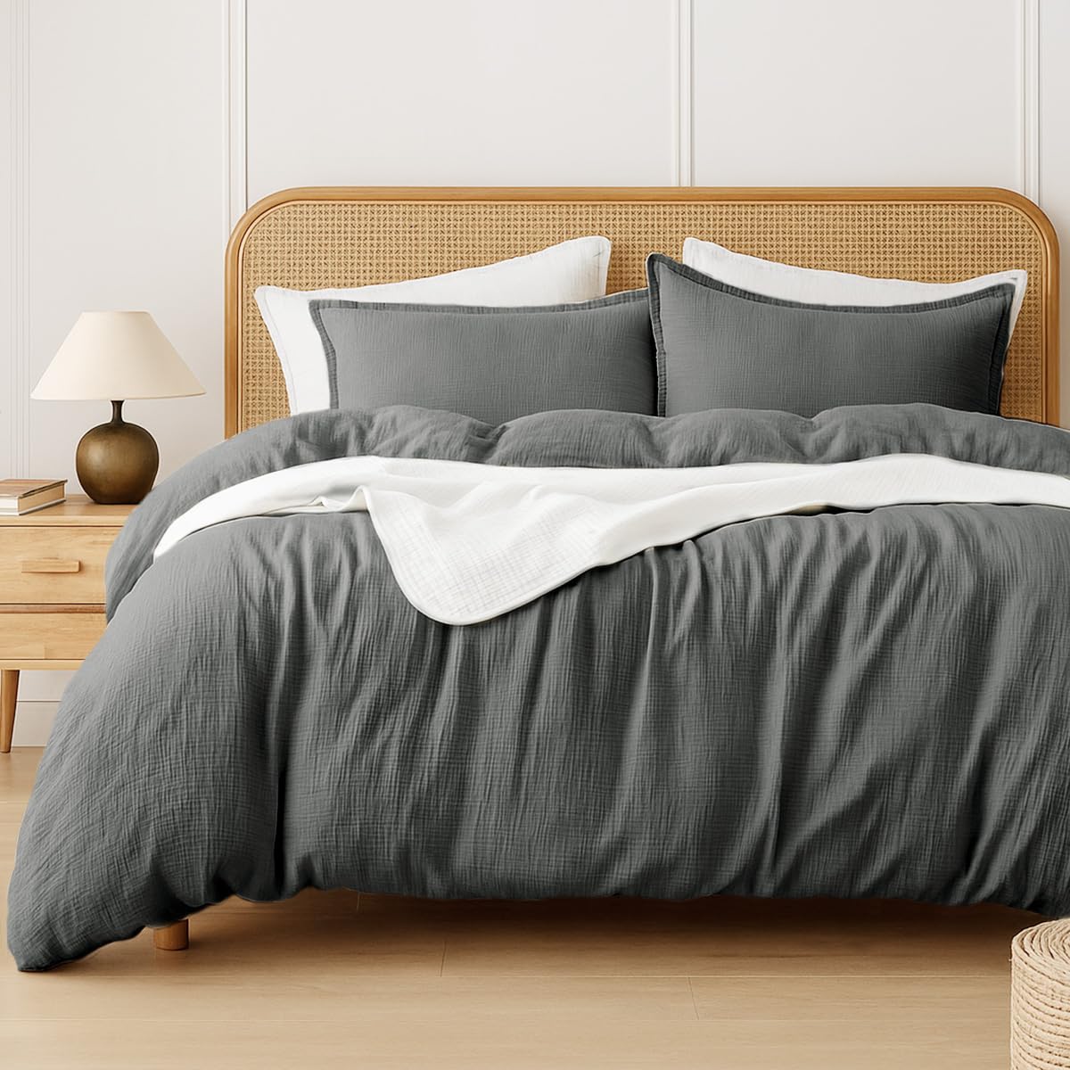 Sedefen Doppelte Musselin Bettwäsche 135x200 Baumwolle,Dunkelgrau Bettwäsche Sets Anthrazit ÖKO-TEX Bettwäsche mit Reißverschluss,Bettbezug mit 1 Kissenbezüge 80x80 cm