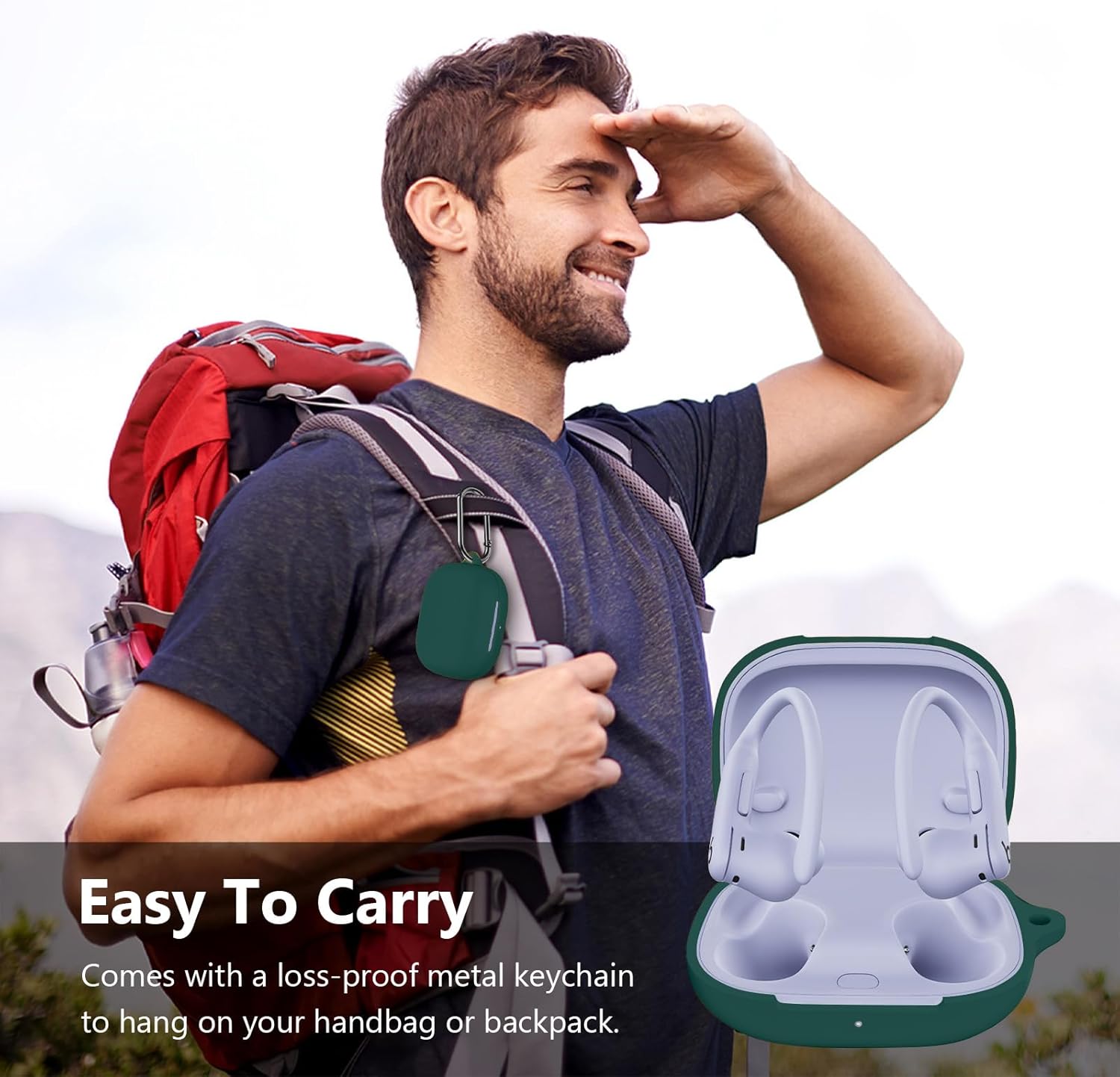 Compatible with Beats Powerbeats Pro 2 Case Cover, Soft Silicone Full Protective Cover with Keychain for Women Men Compatible with Beats Powerbeats Pro 2 Charging Case, Front LED Visible (Green) - Image 7