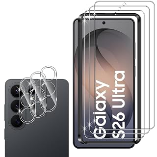 für Samsung Galaxy S26 Ultra für Panzerglas, 3 Stücke Panzer Schutz Glas Mit 3 Stück Kameraschutz, 9H Härte Panzer Anti-Kratzen HD Glas Folie mit Rahmen Positionierhilfe - Amazon product rated Grade A