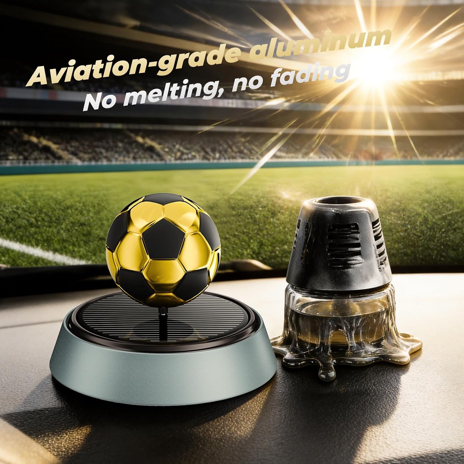 Kwak’s Car Air Freshener for Men Soccer Ball Shape – Solar Rotating Dashboard Decor, Aviation Aluminum, Funny Vehicle Air Fresheners (Silver, F)