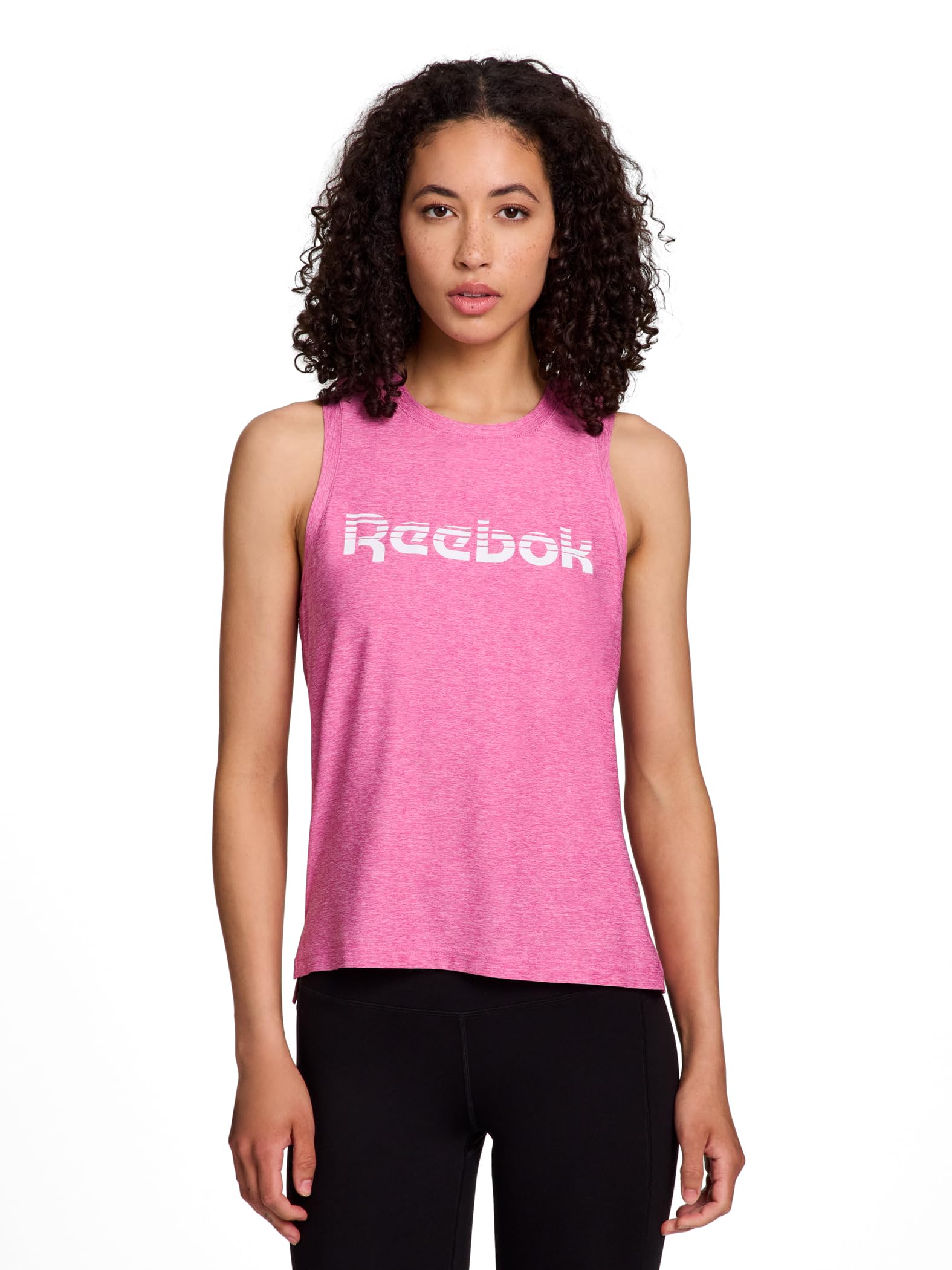 Reebok Women's Raspberry Rose Heather Glow Sleeveless Cropped Tank Top, L