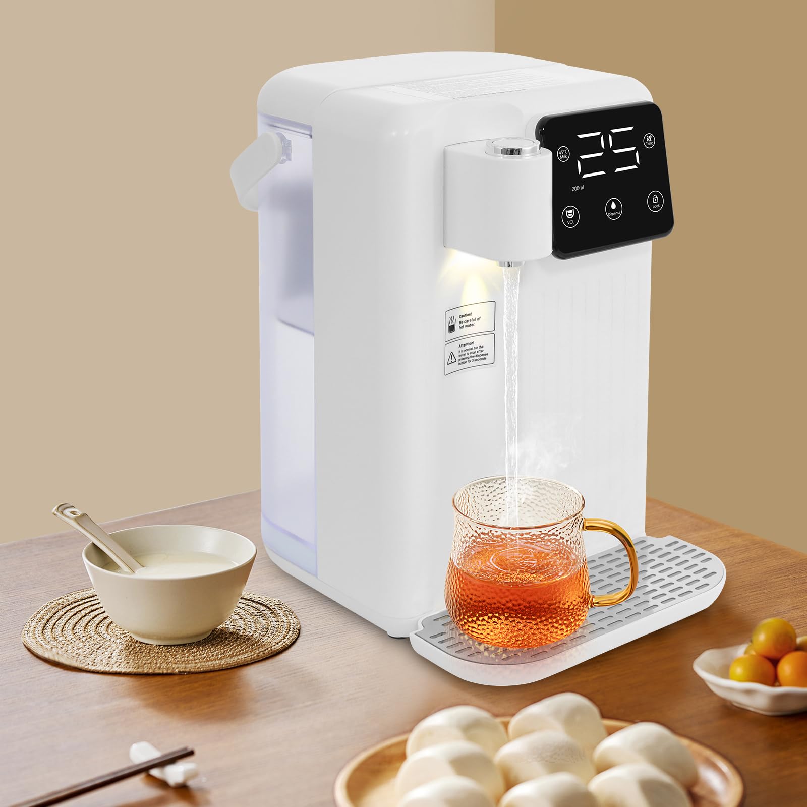 Fontana per acqua calda 2200 W, erogatore acqua calda 3 secondi, riscaldatore acqua istantaneo 3 L, bollitore elettrico con 13 temperature regolabili, per caffè, tè, ufficio, casa, bianco