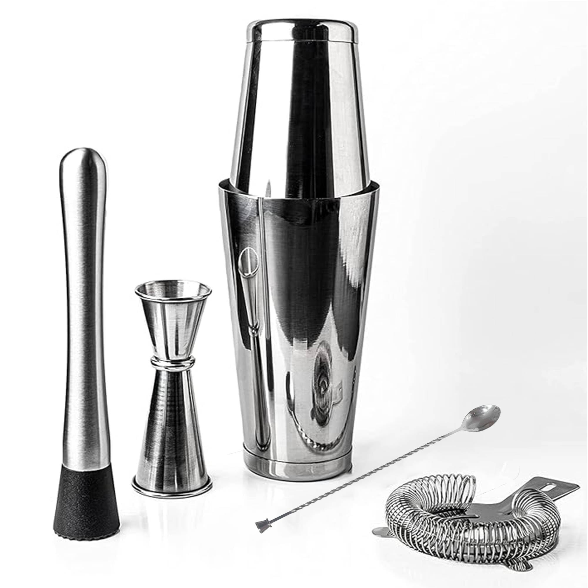 finality Stainless Steel 6-Piece Bar Tool Set with Boston Shaker, Peg Measure 30/60, Muddler, Bar Strainer and Bar Spoon Silver Color-picture-11