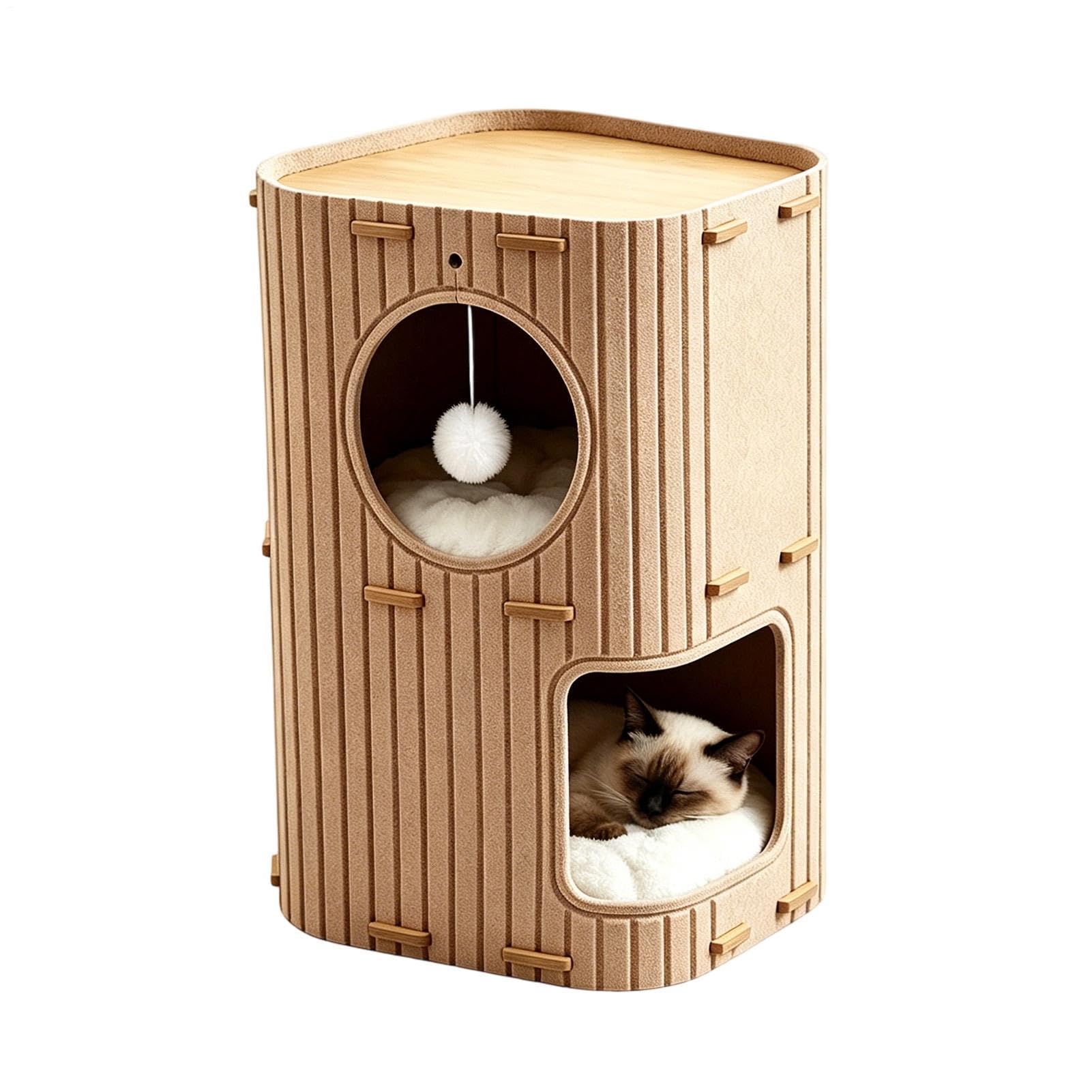 Condo de dos pisos: refugio suave, cubito acolchado para dormir, juguete interactivo para colgar, de salón, perfecto para animales pequeños, lactantes, siestas, santuario, cabina de espacio de