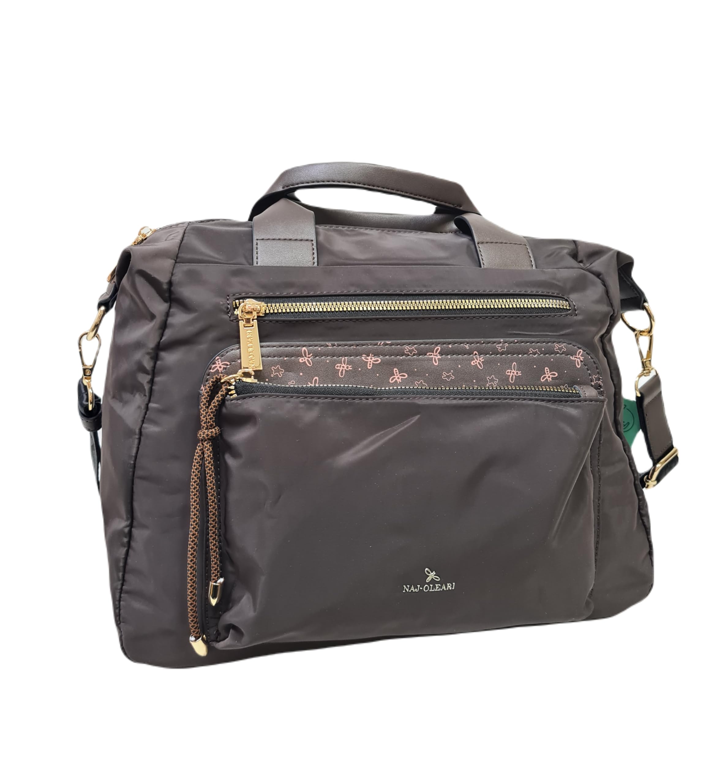 NAJ-OLEARI Borsa Donna In Nylon Cartella Multitasche Portadocumenti Multiuso ART. 61834 Prodotto Realizzato con 100% Nylon Riciclato (CIOCCOLATO)
