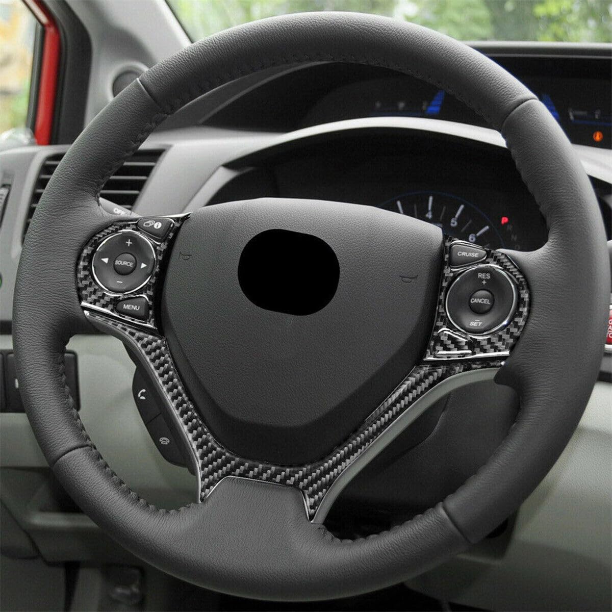 Dla Civic, dla 9th 2012 2013 2014 2015, 3 sztuk prawdziwe włókna węglowego pokrywa wykończeniowa kierownicy Car Styling naklejki akcesoria Auto Naklejka na kierownicę samochodu