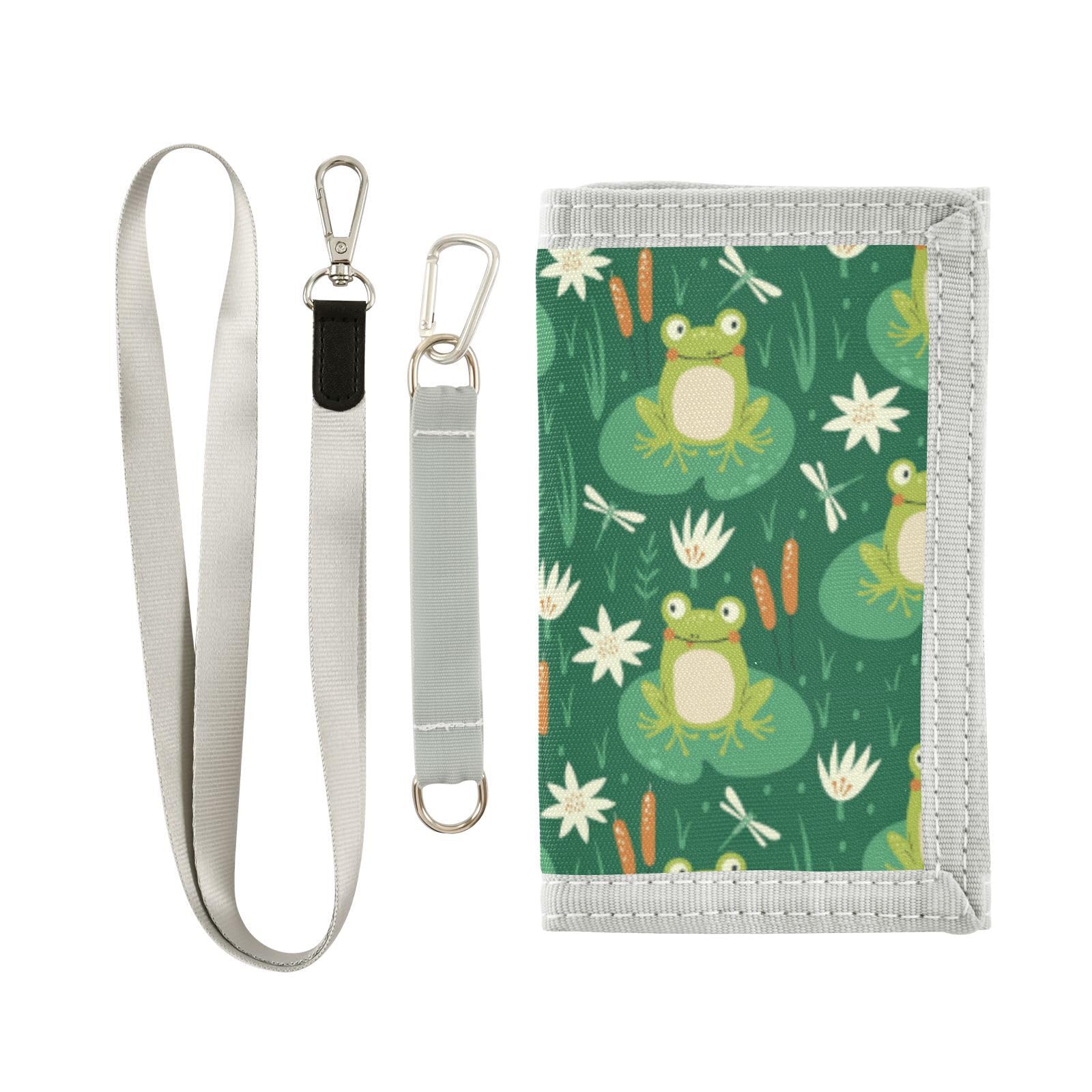 Wusikd Frogs Lotus Kids Wallet for Boys Girls Green Toddler Trifold Wallet Novelty Wallet for Teens Women Men