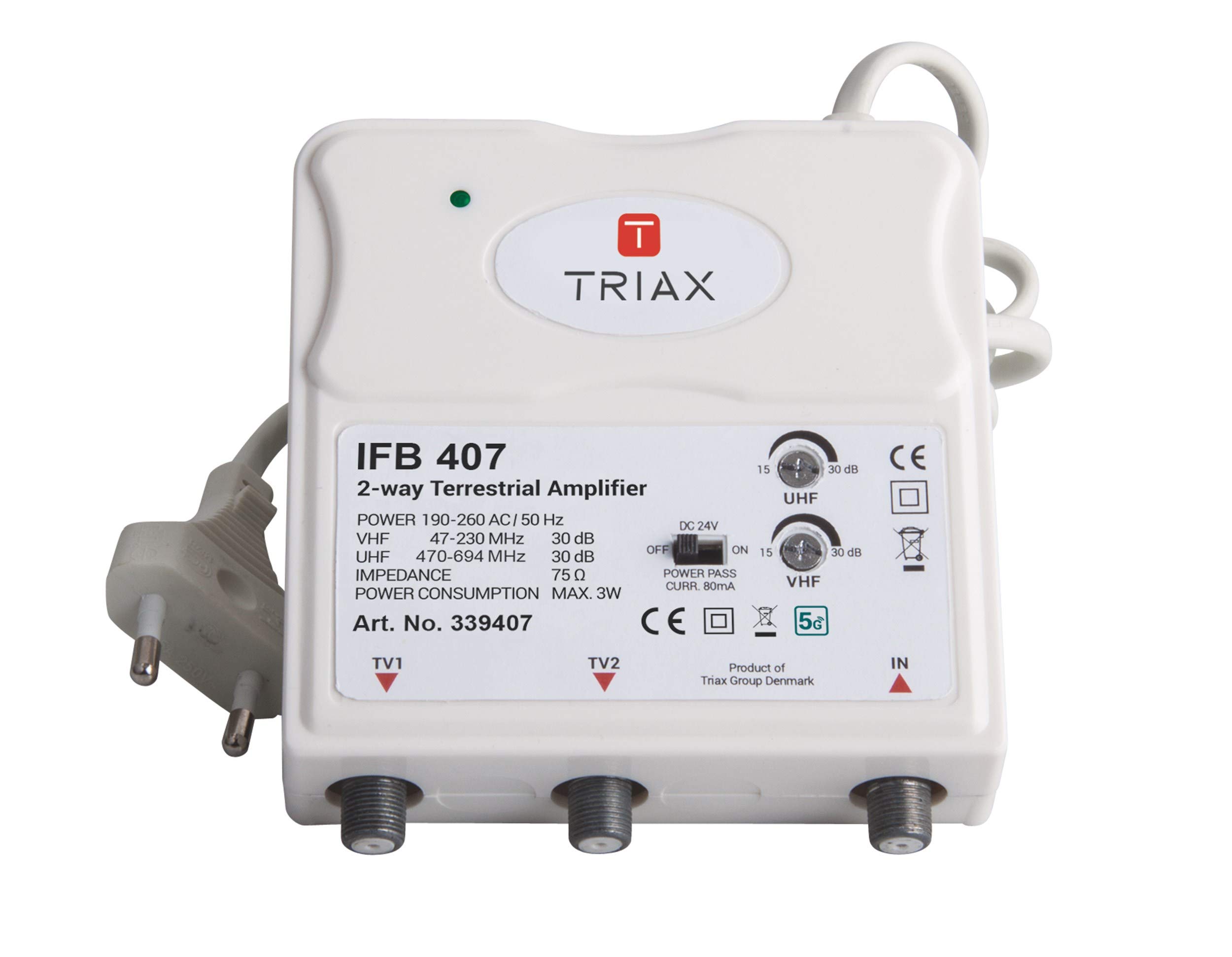 Wzmacniacz wewnętrzny BIII/UHF 30dB 2 wyjścia Triax LTE 5G