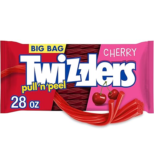 TWIZZLERS PULL 'N' PEEL Cherry Flavored Licorice Style, Chewy Candy Big Bag, 28 oz - Cherry - 28 Ounce (Pack of 1)