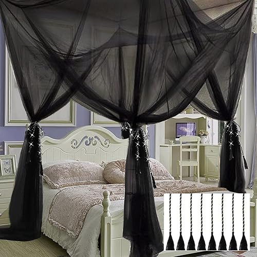 Vista 10 de Toldo de Cama con Mosquitera para Niñas, Cortinas de Cama King con Dosel Tamaño Queen desde el Techo, Tienda de Cama de Red Mosquitera Cúpula Toldo